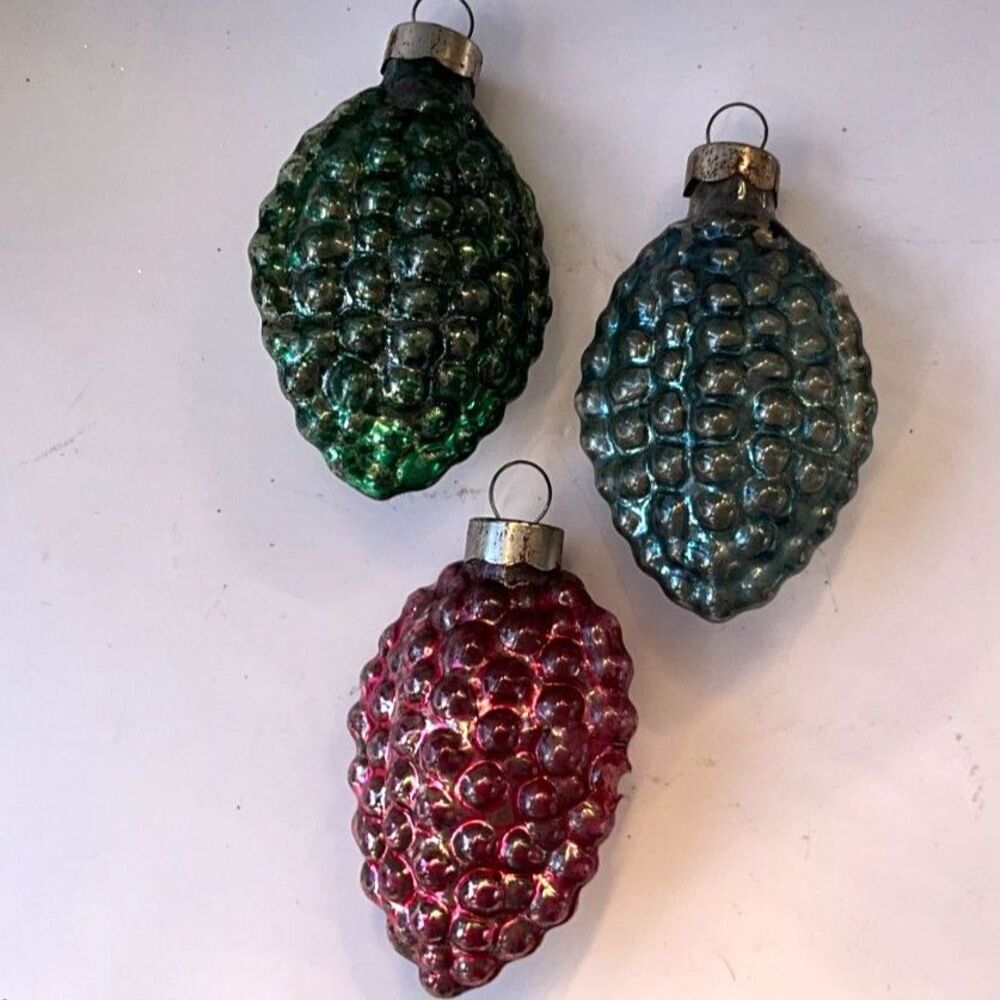 3 Antique Paragon grapes glass Christmas ornaments unsilvered US of A